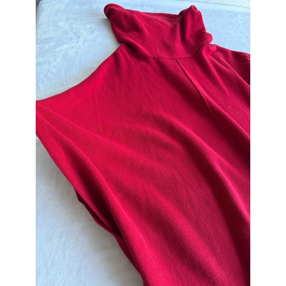 Pure Jill J Jill Red Knit Cotton Cashmere Cowl Neck Poncho Sweater M/L Lagenlook - Picture 7 of 12